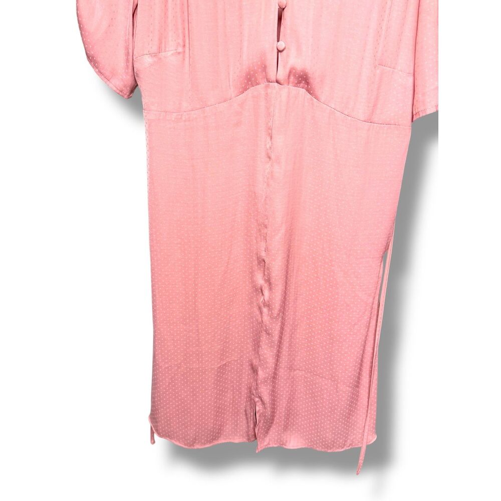 Topshop Blush Pink Jacquard Polka Dot Shirt Dress Button Up Women's Size 8 NWT - Picture 4 of 6